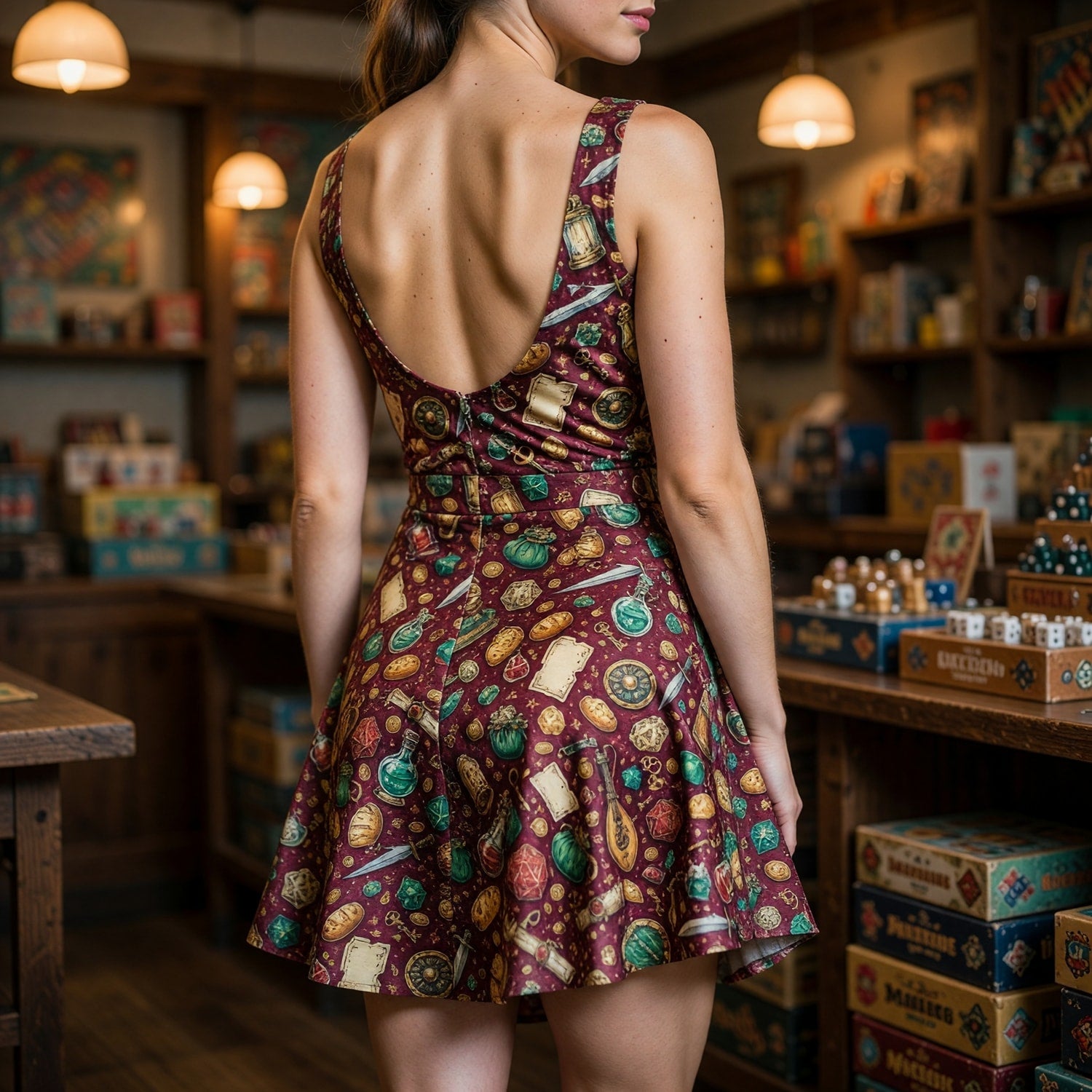 Fantasy Dungeon Jumpsuit Skirt - Fantasy RPG Dice Pattern