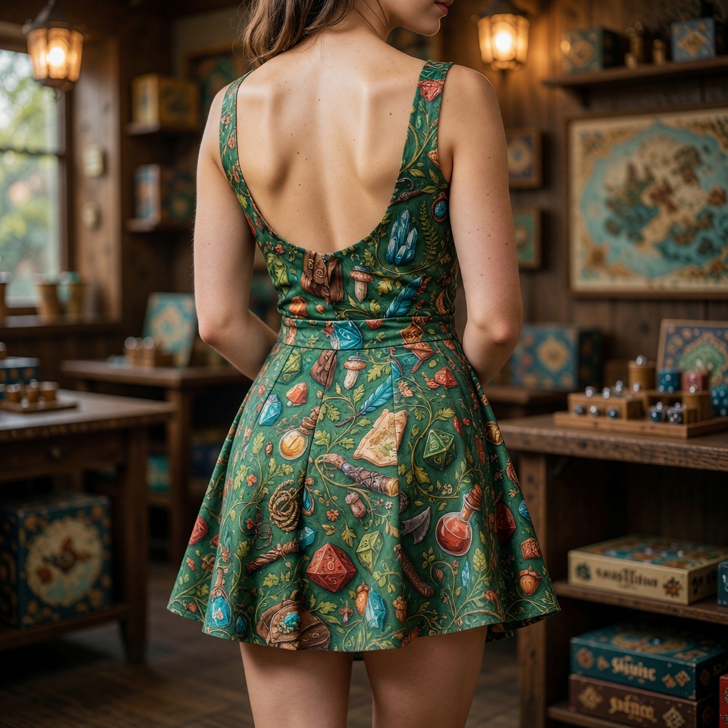Fantasy Dungeon Jumpsuit Skirt - Fantasy RPG Dice Pattern
