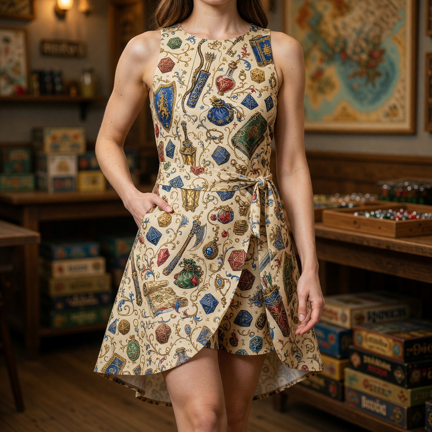 Fantasy Dungeon Jumpsuit Skirt - Fantasy RPG Dice Pattern