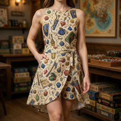 Fantasy Dungeon Jumpsuit Skirt - Fantasy RPG Dice Pattern
