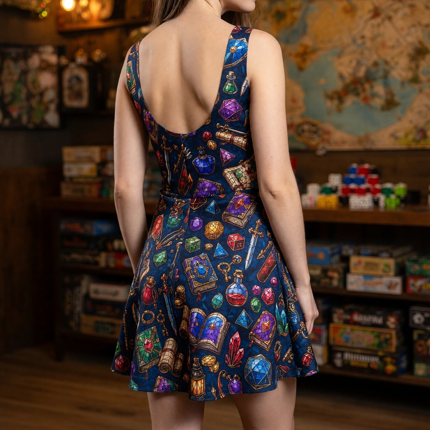 Fantasy Dungeon Jumpsuit Skirt - Stained Glass RPG Pattern