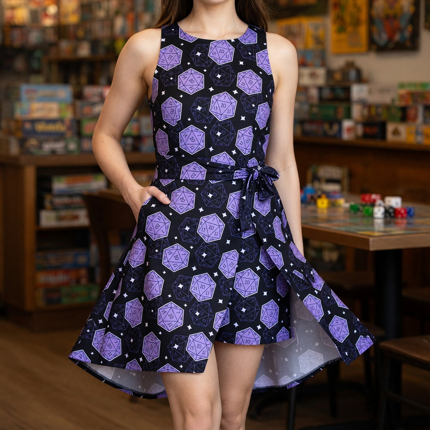 Dice Jumpsuit Skirt - Purple D20 RPG Gaming Pattern