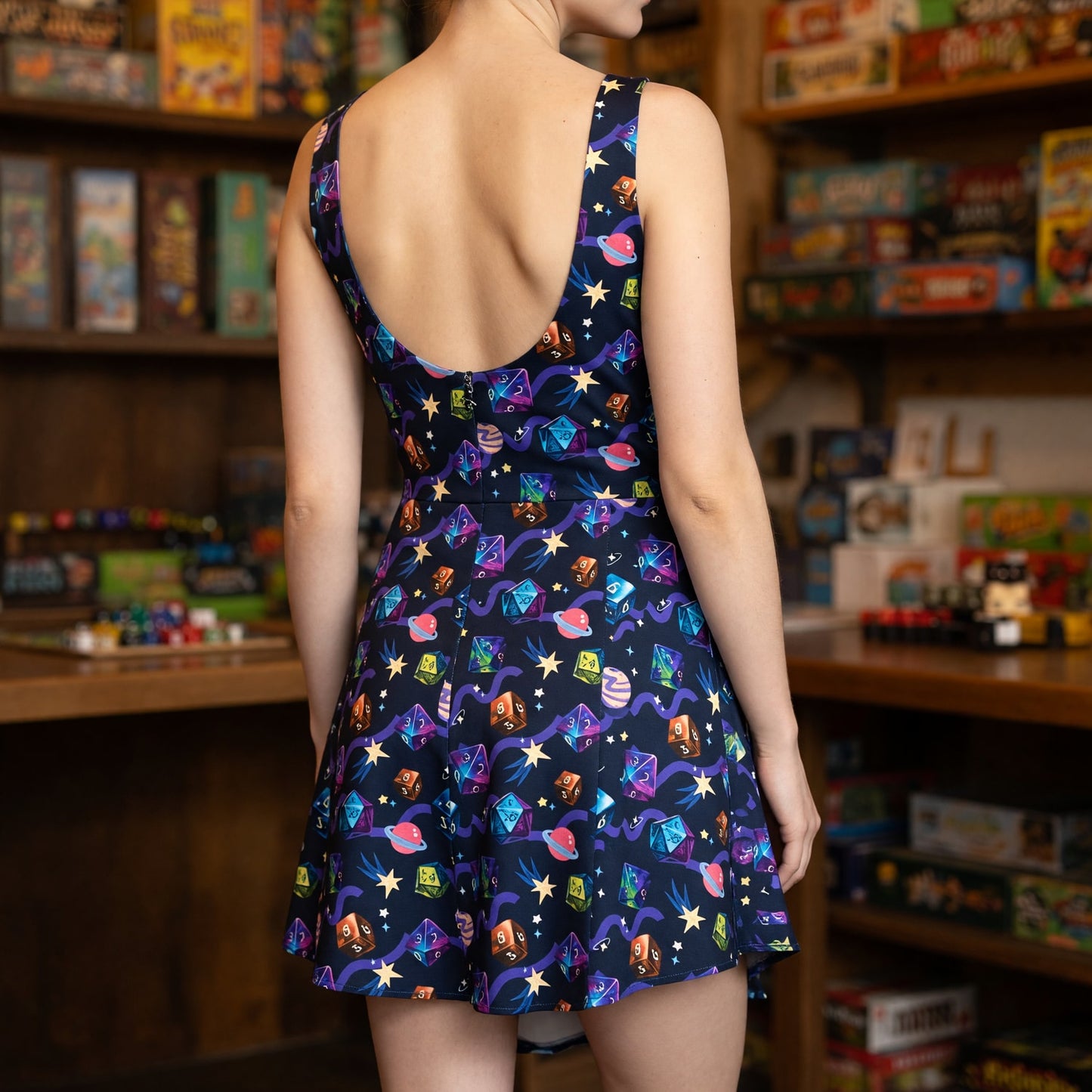 Cosmic Dice Jumpsuit Skirt - Galaxy RPG Space Pattern Apparel
