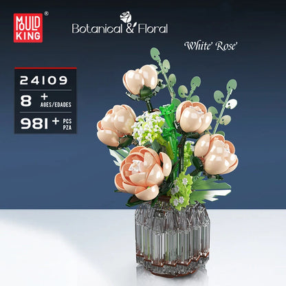 Mould King 24109 White Rose Bouquet - Building Block Flower Set