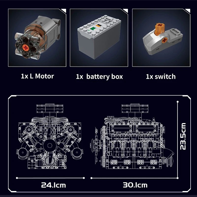 Mould King 10182 Motorized V8 Tank Engine